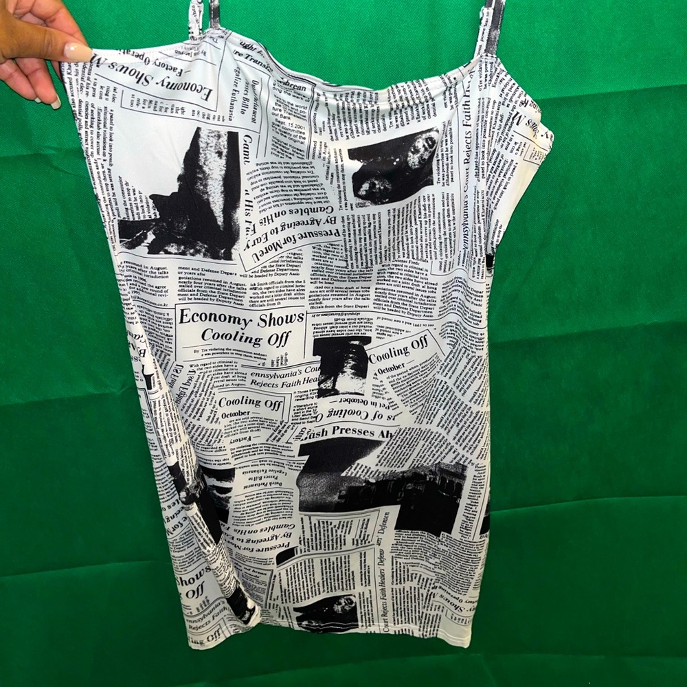 Newspaper print mini dress